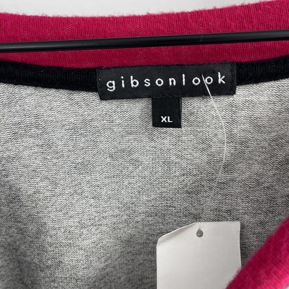 Gibsonlook Animal Print Color Trim Top Grey/Magenta M - Picture 2 of 3